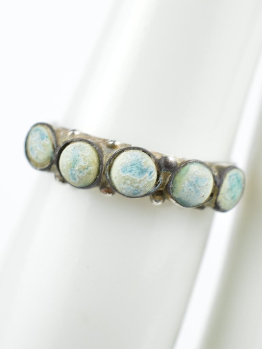 Vintage Mexico 925 CRS Sterling Silver Turquoise 5 Stone Row Band Ring Size 4.5